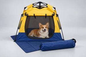 AI-edited reference: Mesh pet shelter frame