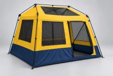 AI-edited reference: Screened shelter frame